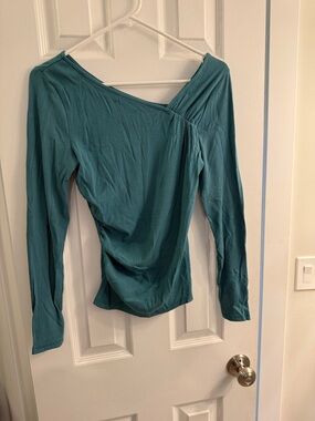Asymmetric Teal Long-Sleeve Women's Top